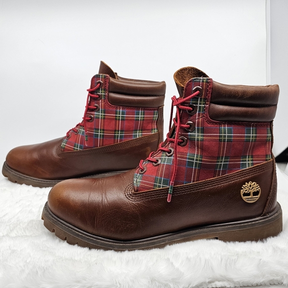 Timberland sugar & spice red plaid leather hiking boots Size 9.5 - Picture 2 of 12